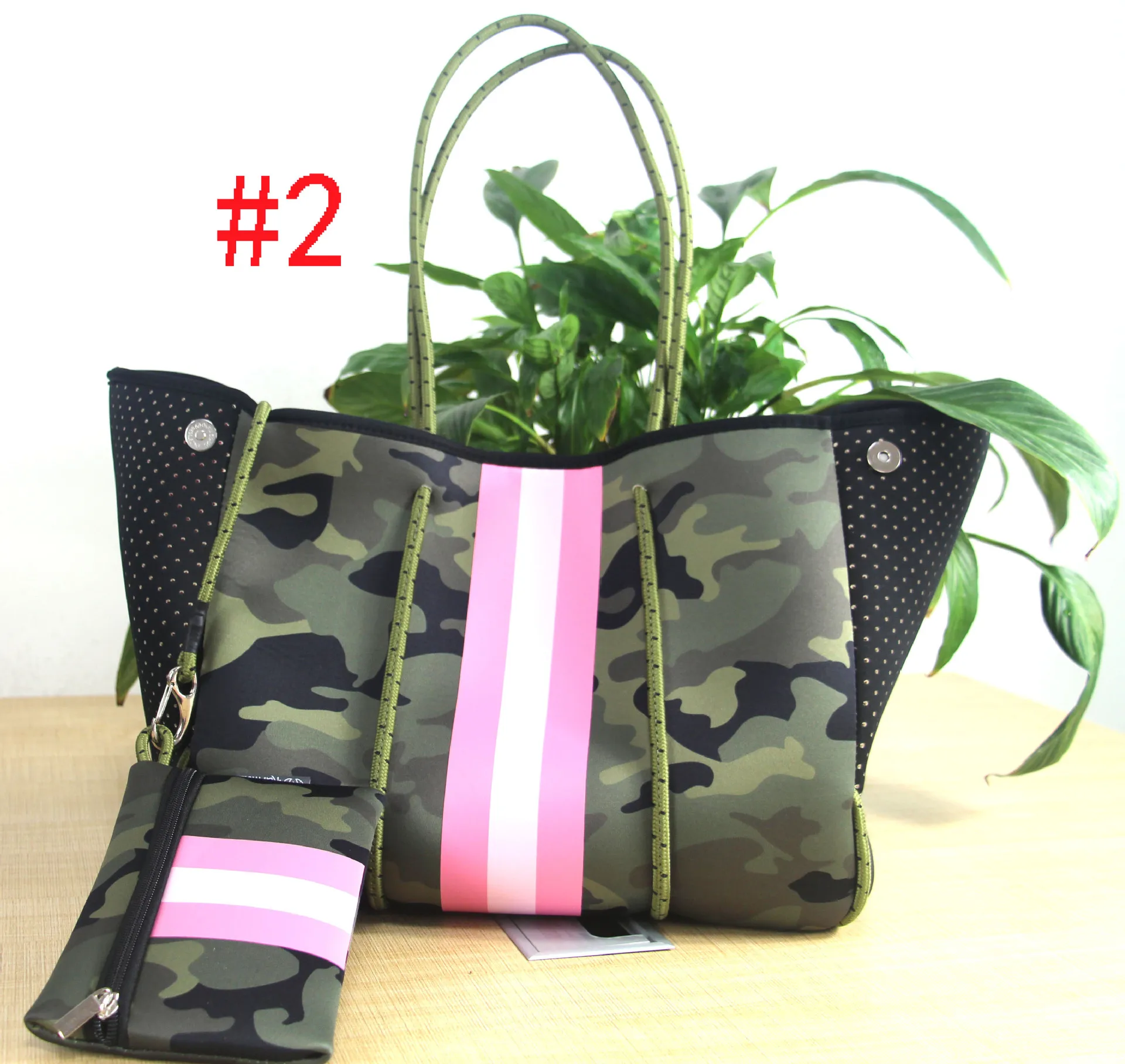 

Wholesale Ladies Travel Handbag Fashion Shopping Bags Summer Waterproof Camo Print Neoprene Beach Tote Bag For Women