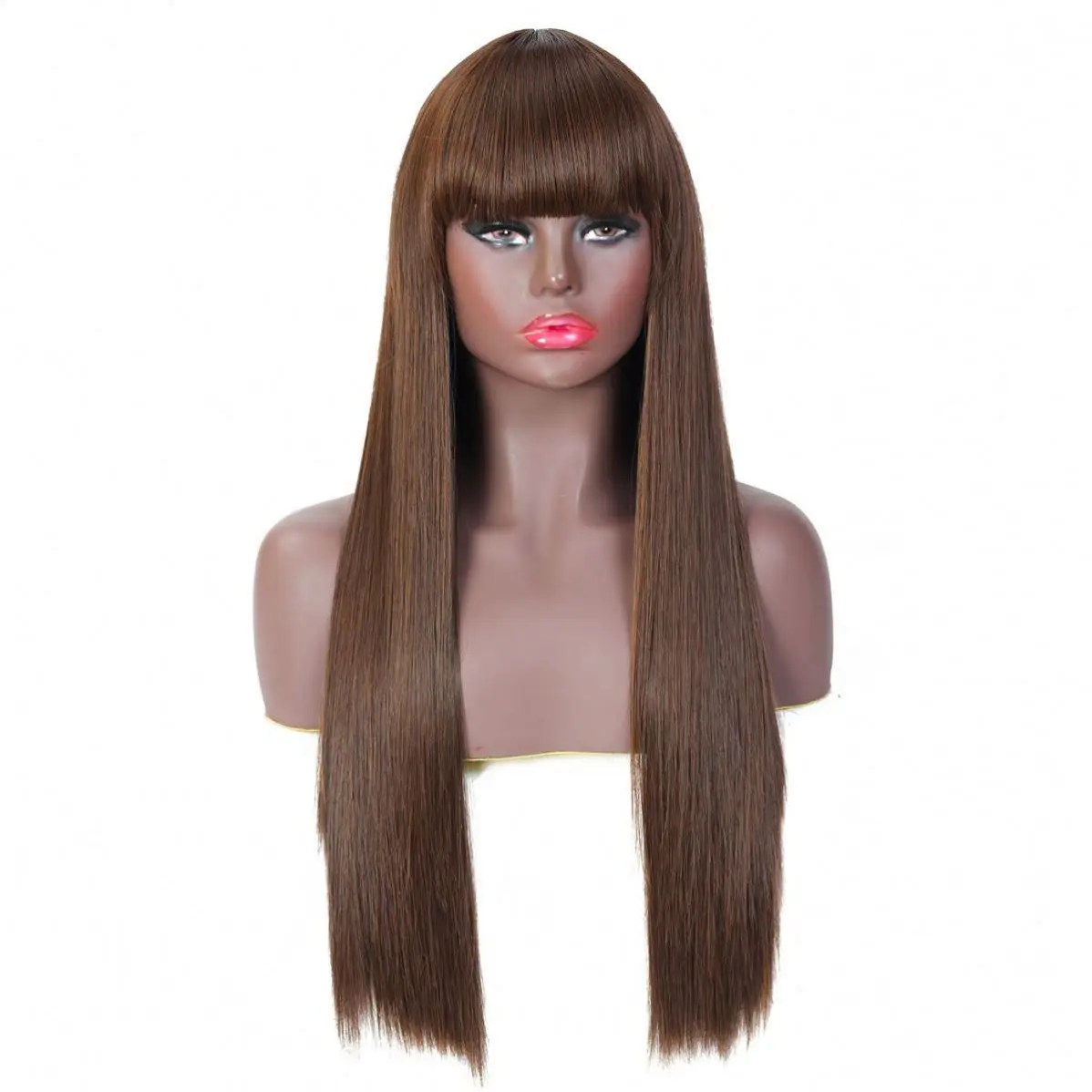 

MYZER straight hair heat-resistant cheap artificial wig, 26-inch soft artificial wig in various colors, brown artificial wig, Pink,black