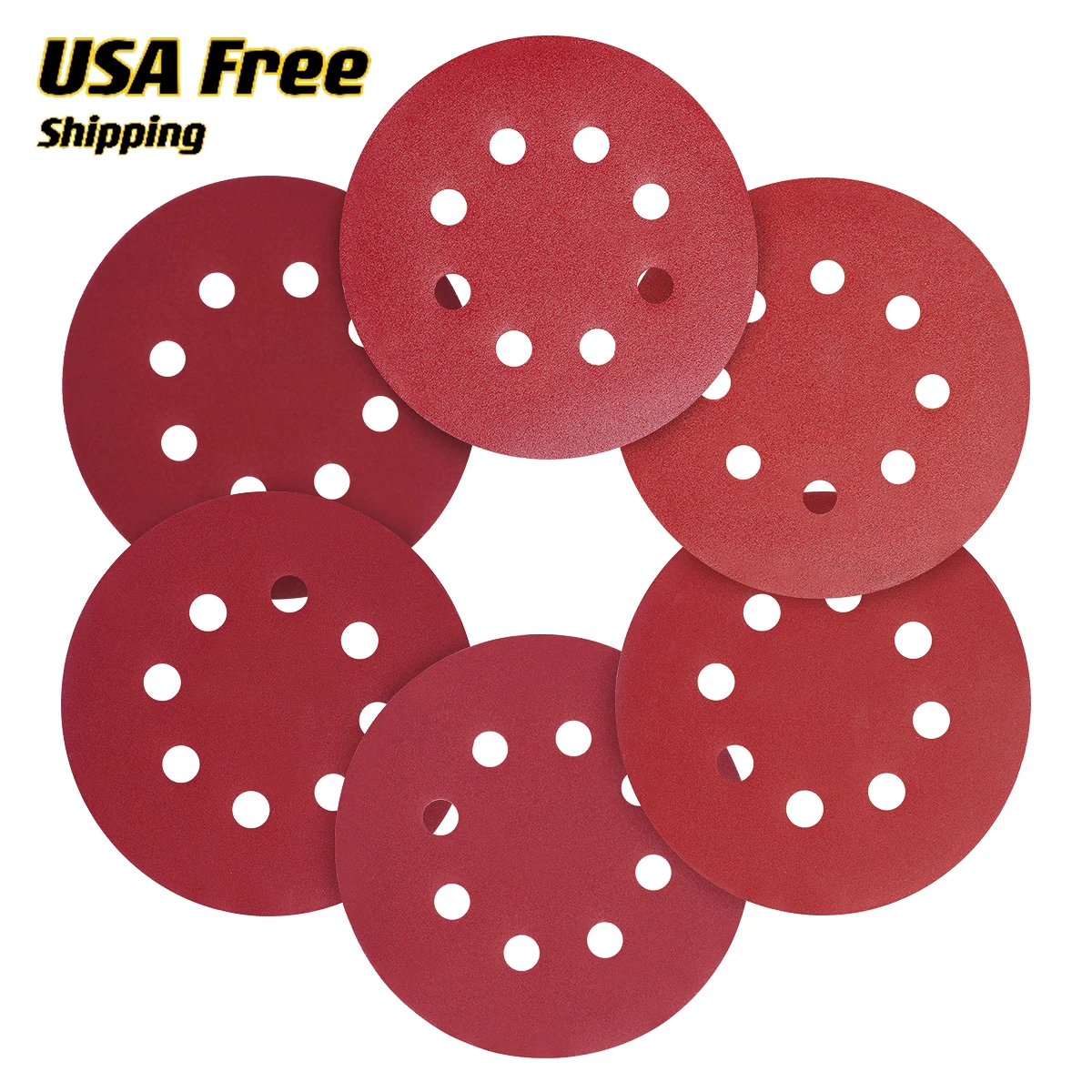 

A/O Sanding Discs for Wood USA Warehouse Shipping within 24h 72PCS 5" 8-hole 40-320 Grit Polishing EN12413 Resin Over Resin 5 in, Red