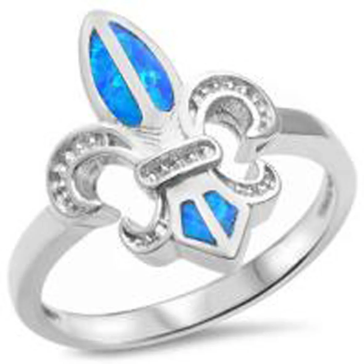 

High Quality Blue Fire Opal Fleur de Lis Opal Ring Solid 925 Sterling Silver Ring Opal Jewelry
