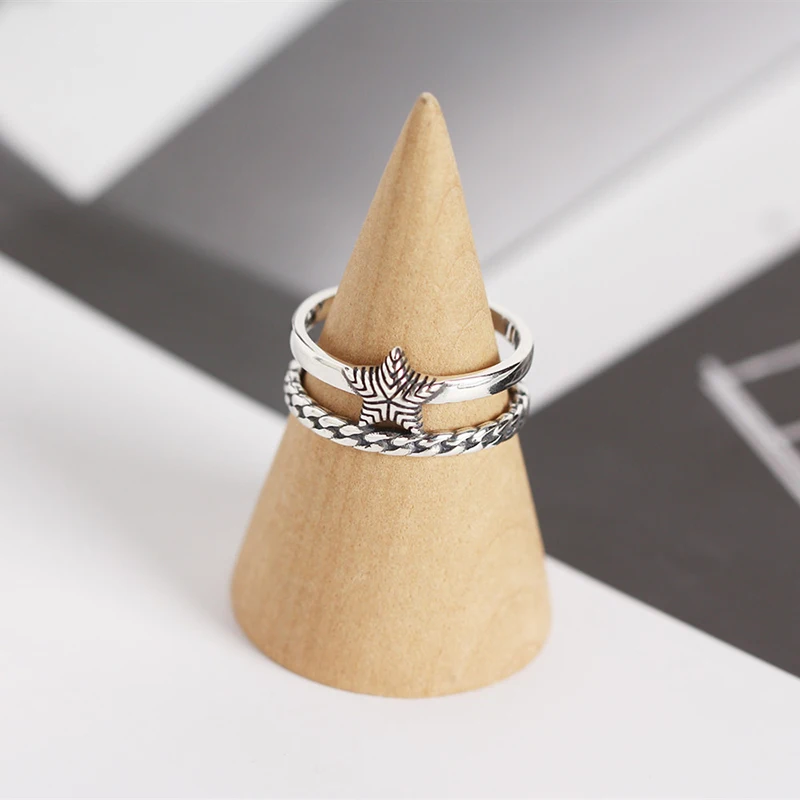 

New personalized jewellery 925 sterling thai silver three - dimensional retro pentagram ring for women