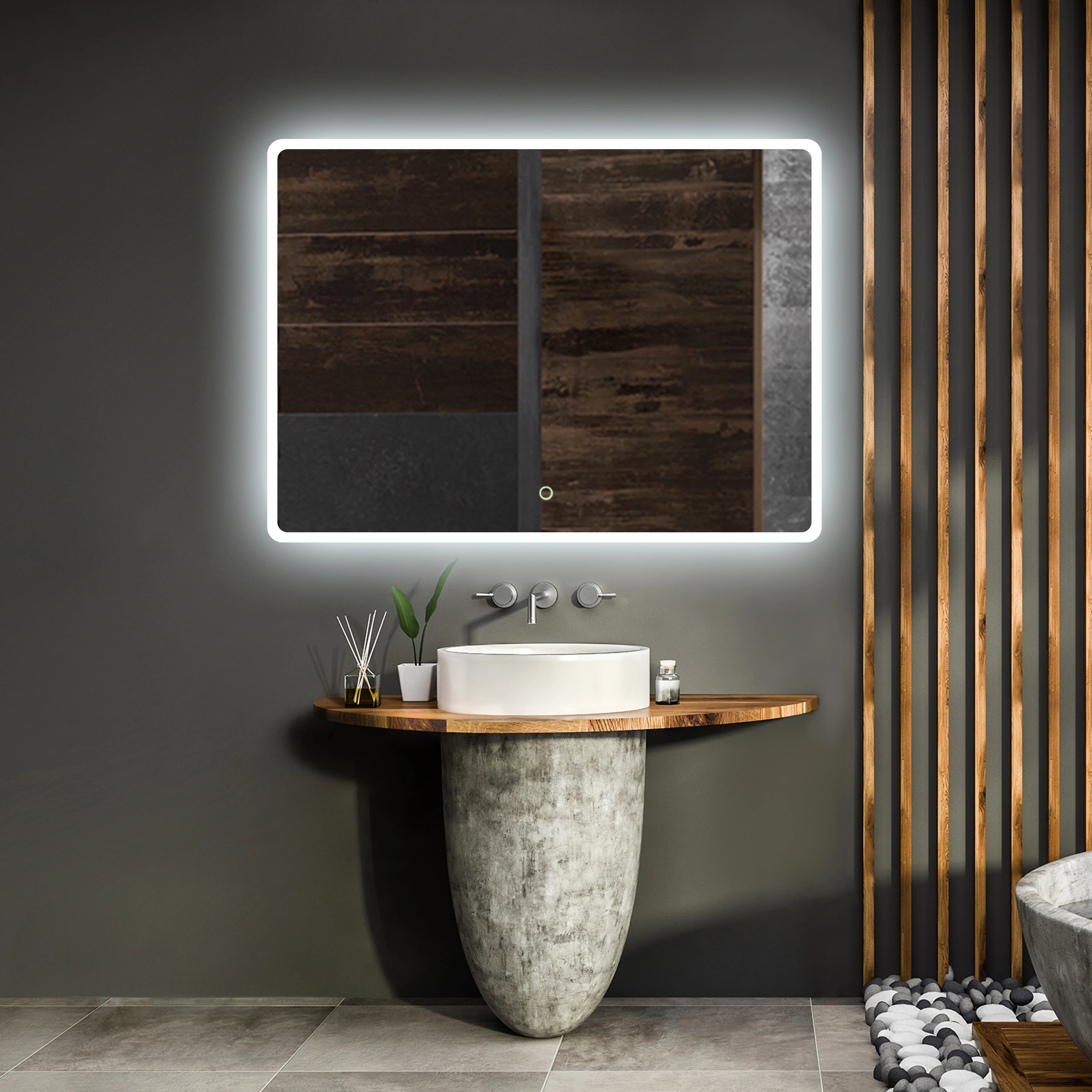 Touch Dimming Color Switch LED Lighted Bathroom Mirror With Acrylic Diffuser 800 x 600mm