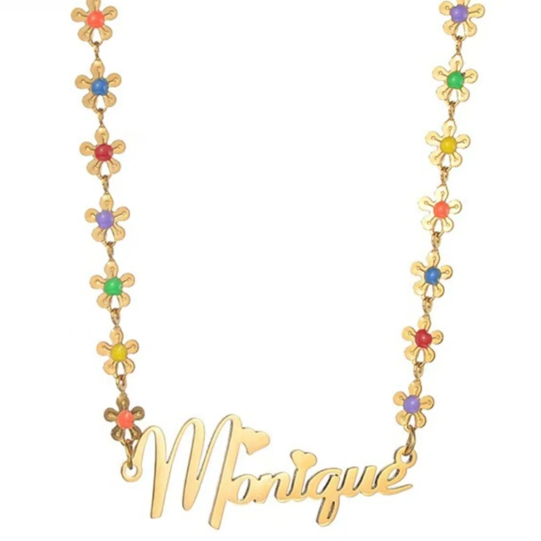 QIUHAN OEM/ODM Stainless Steel Custom Name Enamel Butterfly Charms Women Necklace Nameplate Bracelet  Set