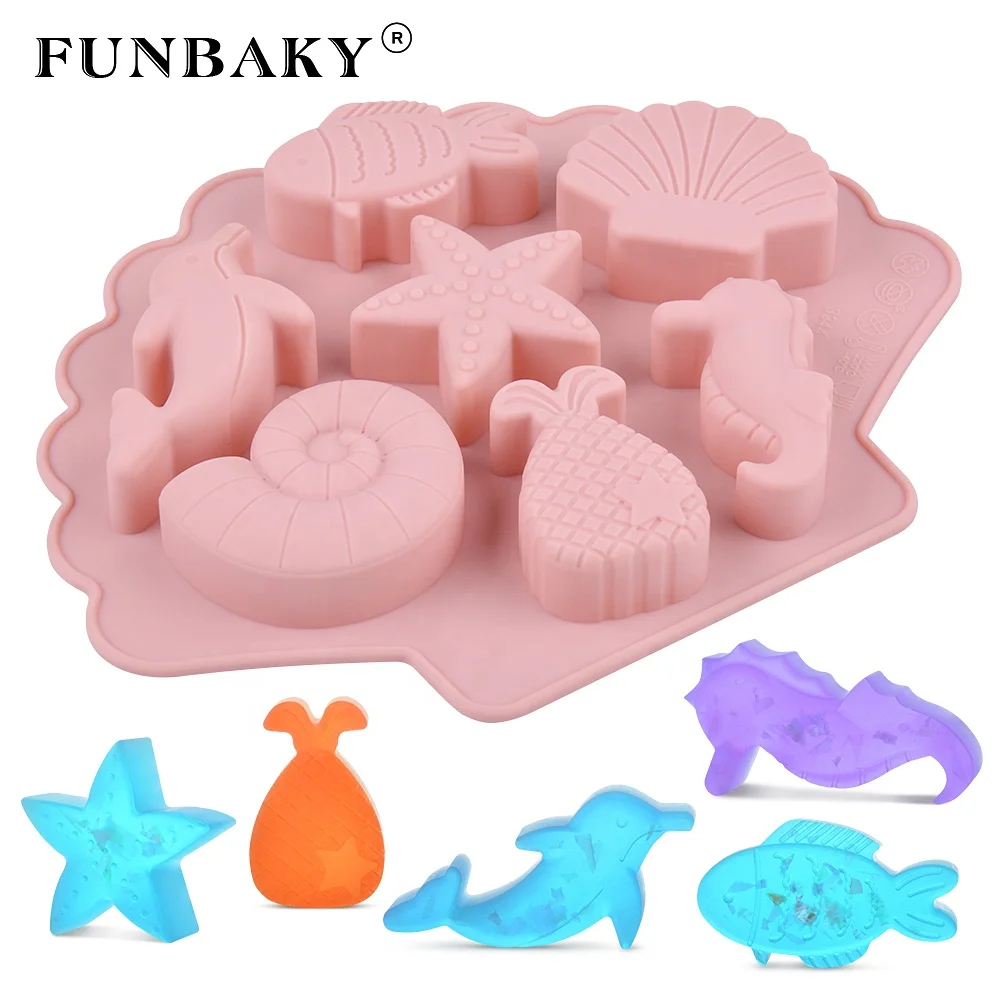 

FUNBAKY JSC3344 Marine style candy mold starfish dolphin fish shape chocolate silicone mold crystal drop of glue making kits, Customized color