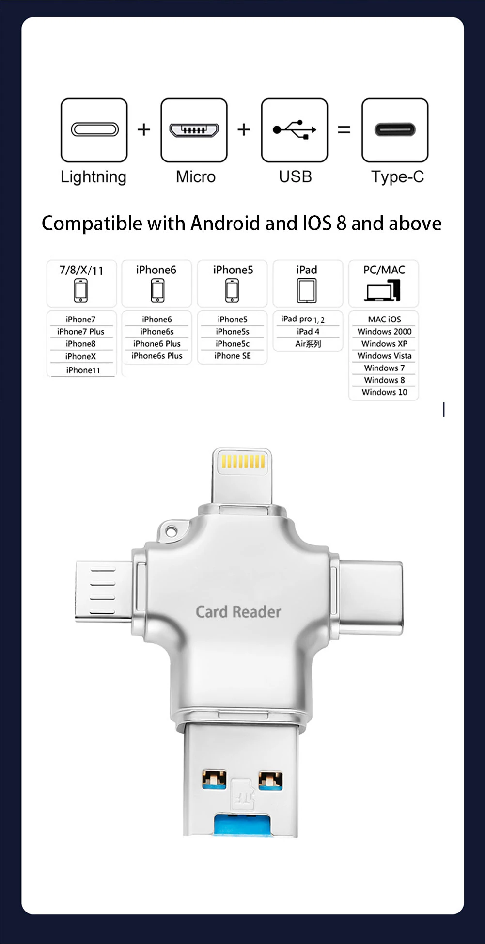 4in1 Usb Flash Drive 16gb 32gb Pendrive 128gb Otg Metal Usb Stick For