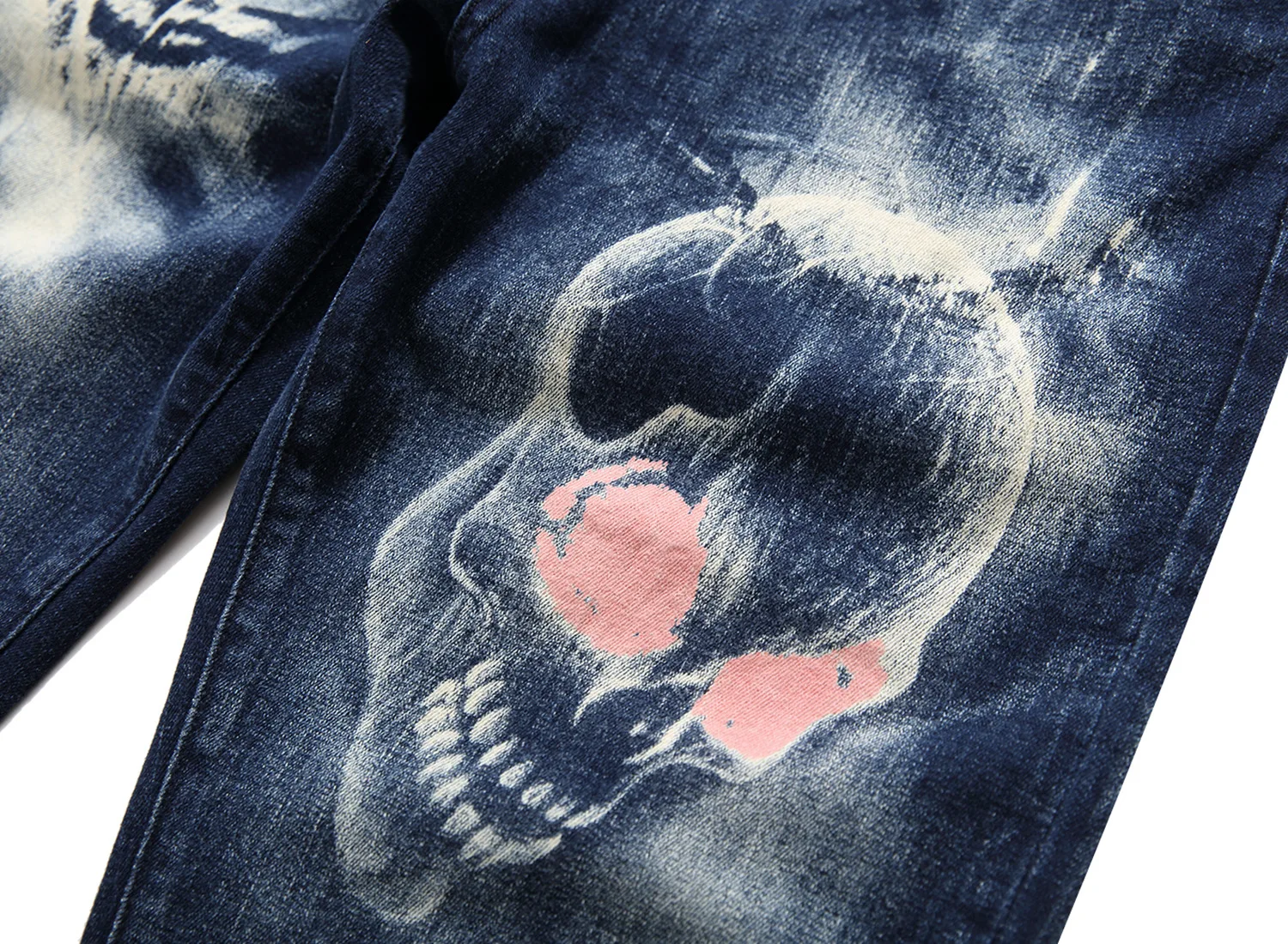 Wholesale Fashion Skull Jeans Laser Pattern Blue Biker Skeleton Plus