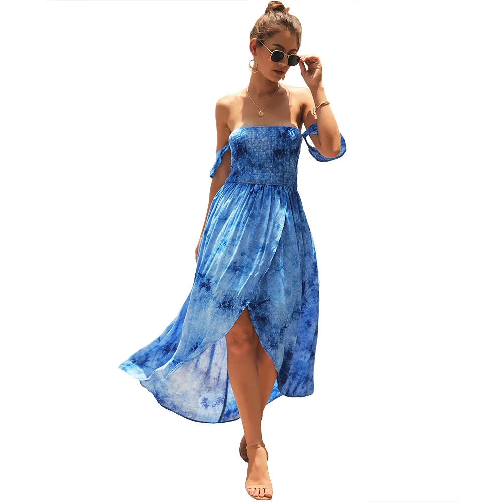 

2021 Fashion Clothes Tie Dye Beach Summer Dress Off the Shoulder Dress Bohemian Dresses