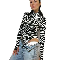 

Long Sleeve Full Polyester Bodysuits For Women Top Zebra Print Bodysuit