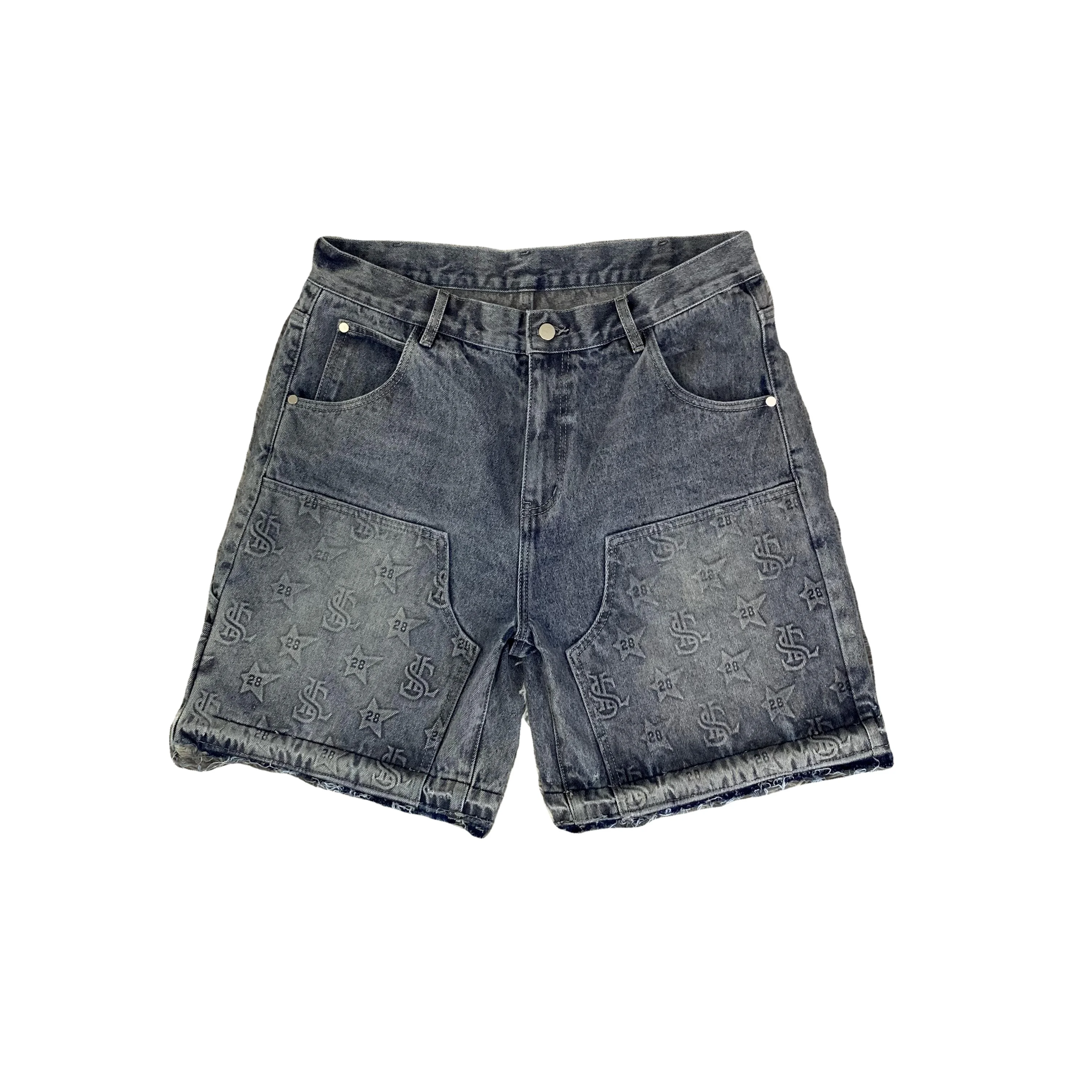Custom Embossed Streetwear Shorts Pants Men Fashion Baggy Men's Jorts Work Half Pants Loose Carpenter Denim Jean Shorts