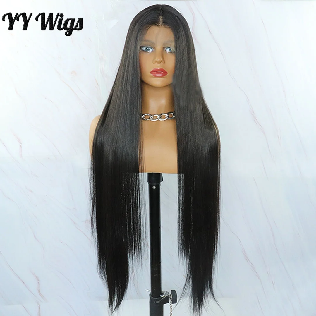 

30 Inch Long Silky Straight Synthetic T-PART Wig Futura Hair T-part lace Wig For Women Heat Resistant Black Lace Front Wig