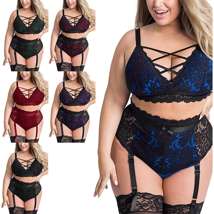 

Plus Size Erotic women quality Lace High Waist Sling sexy Lingerie two piece set, White,purple,blue,black,red.