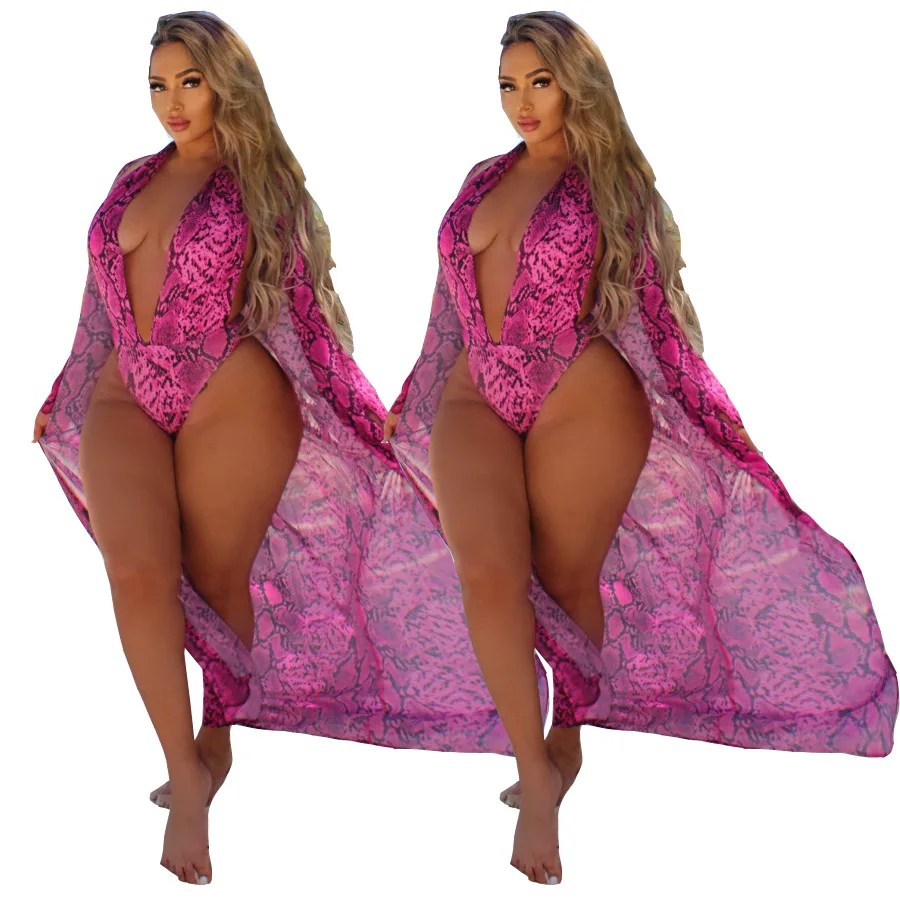 

Sexy Women's One-piece Swimsuit Women Tops Fashion 2021 summer Swimsuit Snakeskin Printed Chiffon Mesh Two-piece Suit Swimsuit