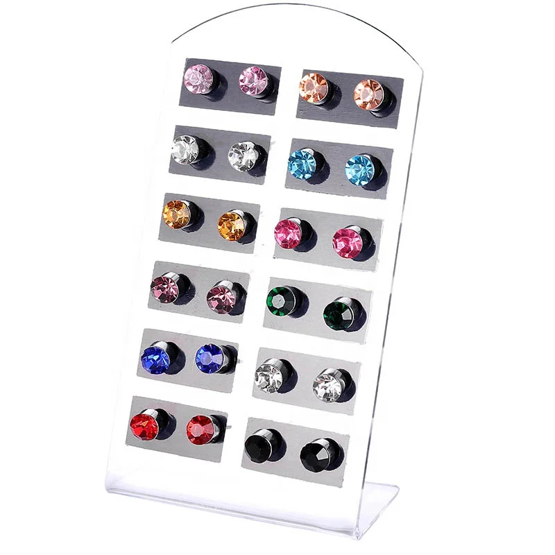 

Simple Design Jewelry Stud post Earrings 12 pairs Cz cubic zirconia rhinestone week earring for girls women cz stud earring set, Colors