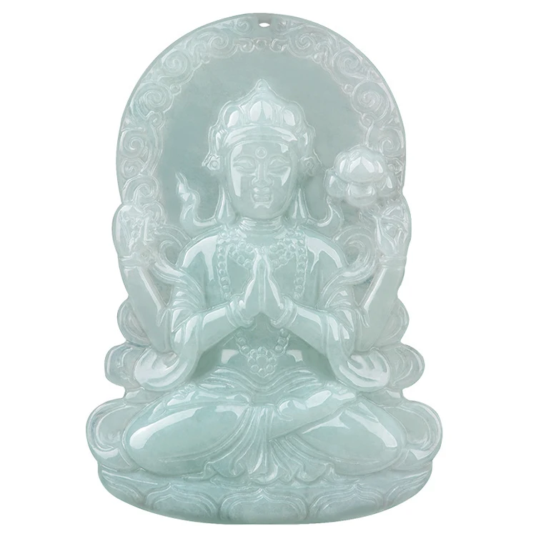 

Certified Grade A Natural Myanmar Jade Four Armed Guanyin Buddha Pendant Ice Pendant Necklace For Men And Women Myanmar