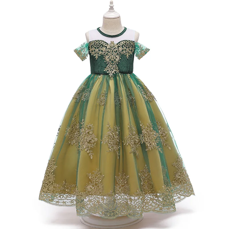 

Princess Dance Party Green Dress Anna's Summer Wedding Cute Dress For Girl, As show