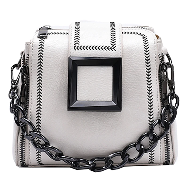 

PU Leather Small Bucket Bags Shoulder Retro Chains Handbags for Women Luxury 2021