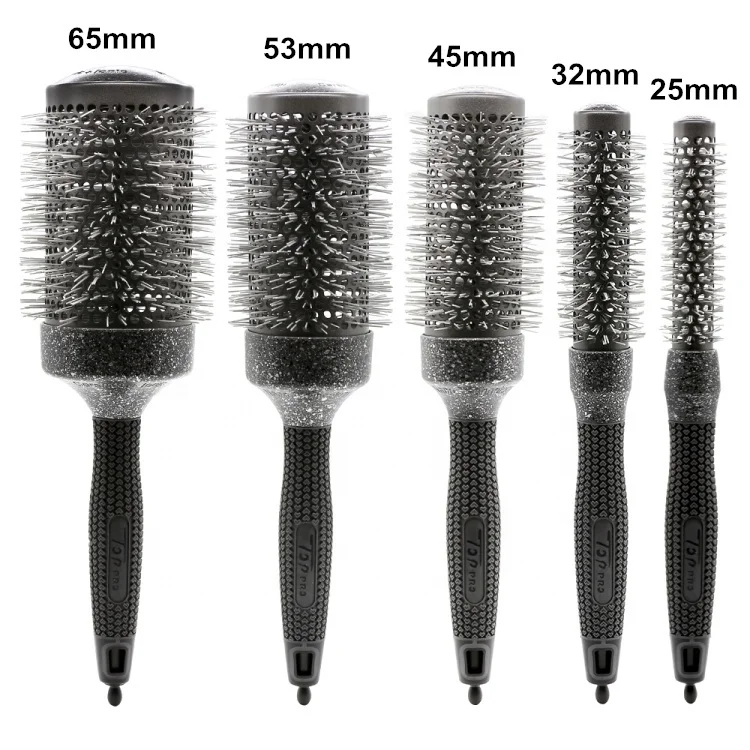 

Black Ion Ceramic Rounder Hair Brush Gray Nylon Hair Round Brush in Hairbrush