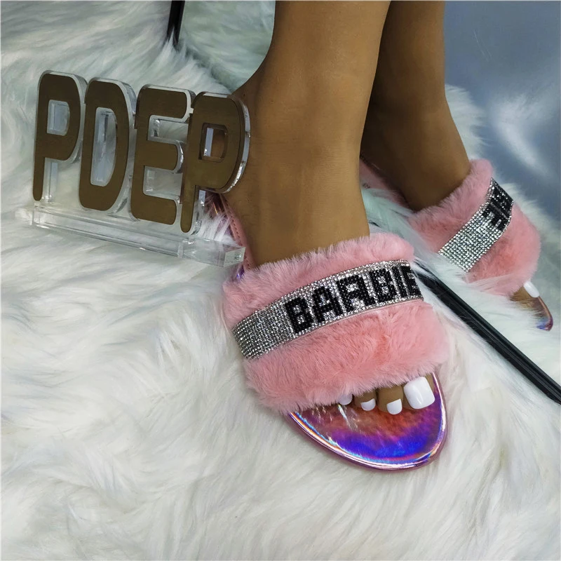 

PDEP summer beach slippers for ladies fashion beauty casual cheap factory 2020 hairy pink ladies summer flat sandals, Pink,black,white
