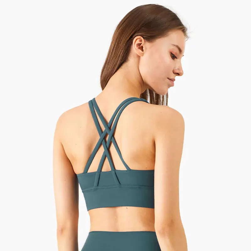 

custom logo black bra running jogging U cross belt bra Shockproof Push Up Yoga Seamless bra tank top for women