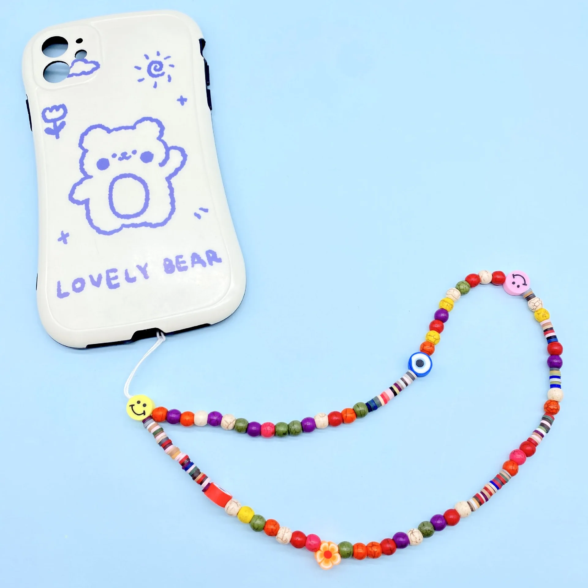 

Wholesale Colorful Evil/Eye Phone Chain Beads Handmade Soft Pottery Phone Chain Long Chain For Mobile Phone