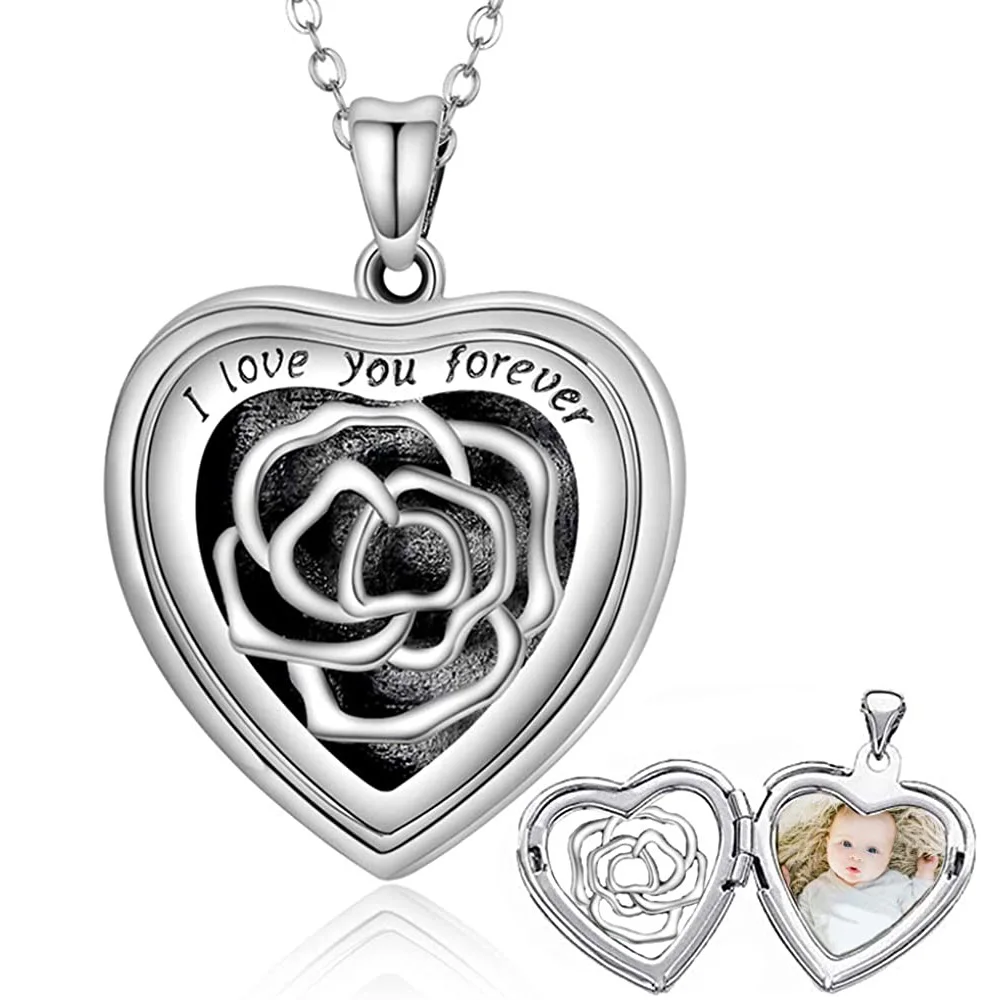 

Hainon Custom Photo heart Rose Pendant Necklace jewelry i love you forever Valentines Day Gifts for girlfriend Spot wholesale