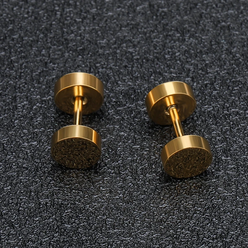 

High quality Vacuum plating rose gold Titanium steel Prevent allergy pure circular The barbell Dumbbells Earrings