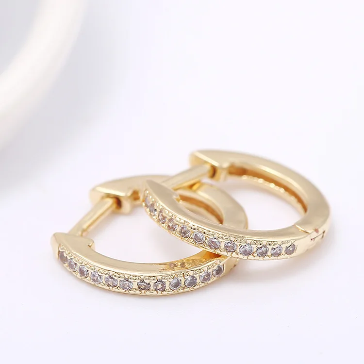 

Fashion Design 14K Gold Plated Inlaid Zircon Round Shape Huggie Hoop Earrings