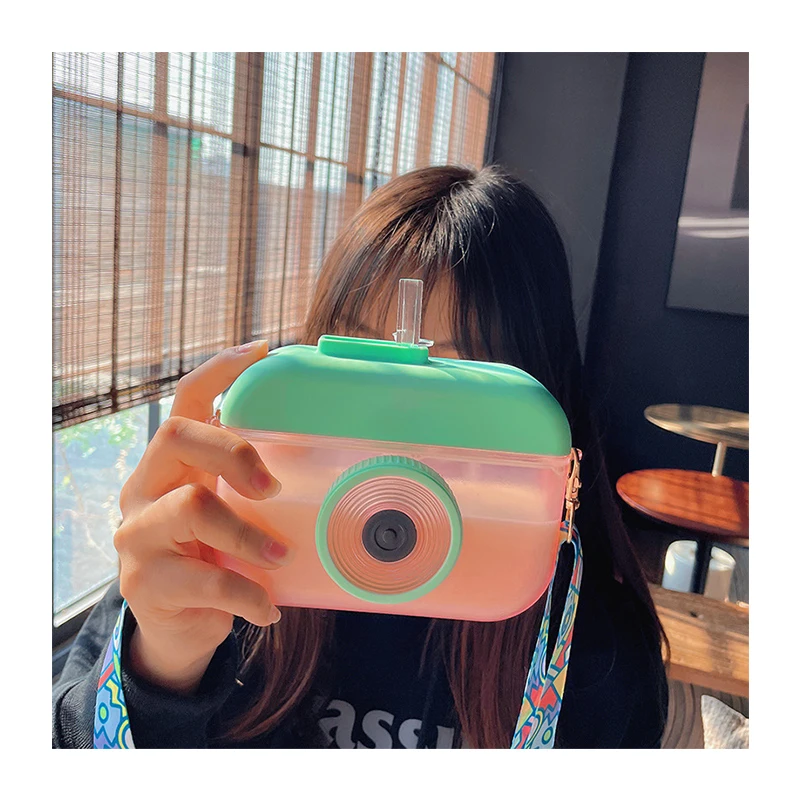 

Best selling daily home use straw cups plastic kids drink bottle Creative Camera shaped design eco friendly water bottle, As show or customized color
