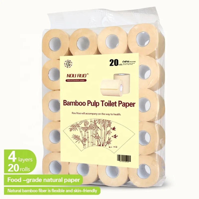 

4 ply wholesale price Mama nonbleaching bathroom bamboo toilet roll tissue paper, Natural color