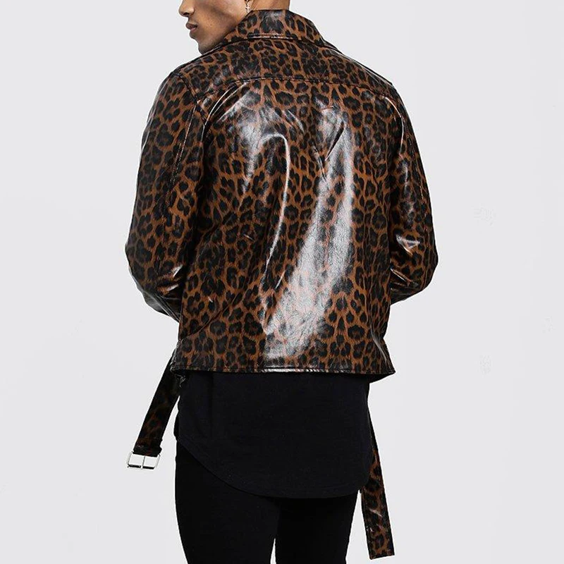 Promotional Stylish Men Leopard Print Faux Leather Biker Jacket - Buy ...