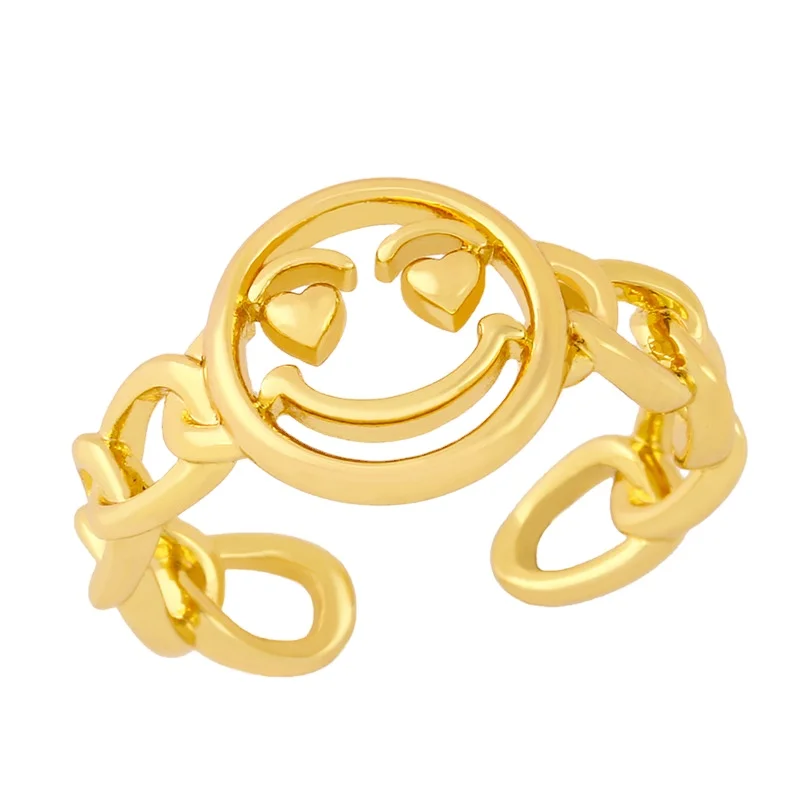 

Smiley face chain ring female index finger ring INS simple fashion personality funny opening ring, Gold color rings