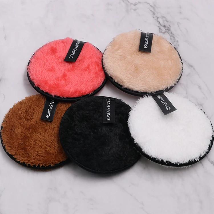 

Factory round shape soft long hair Reusable Magic Facial Makeup Remover Sponge Cleaning Pad Lazy Water face Cleansing puff, Customized color
