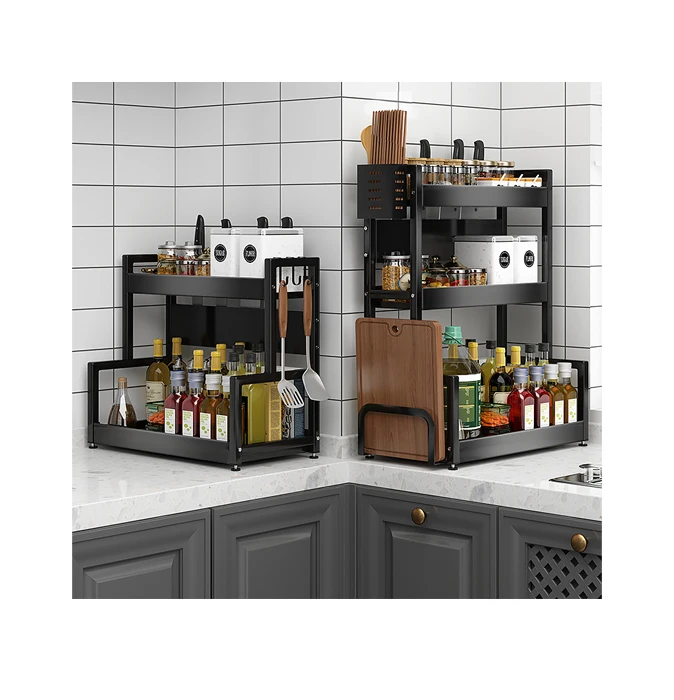

Hot sale Kitchen 3-layer new design multifunctional countertop organizer paint spice rack storage shelf