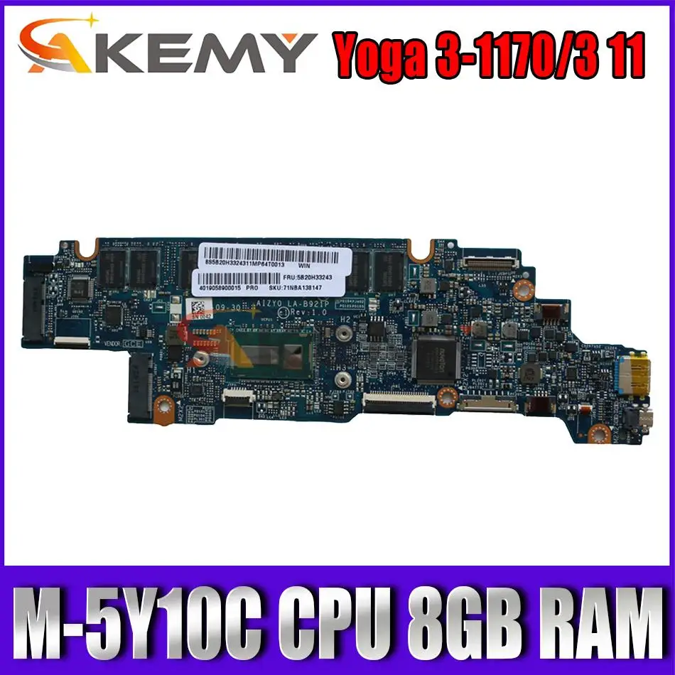 

For Yoga 3-1170 Yoga 3 11 Laptop Motherboard With SR23C M-5Y10C CPU 8GB RAM AIZY0 LA-B921P 5B20H33238 100% Test