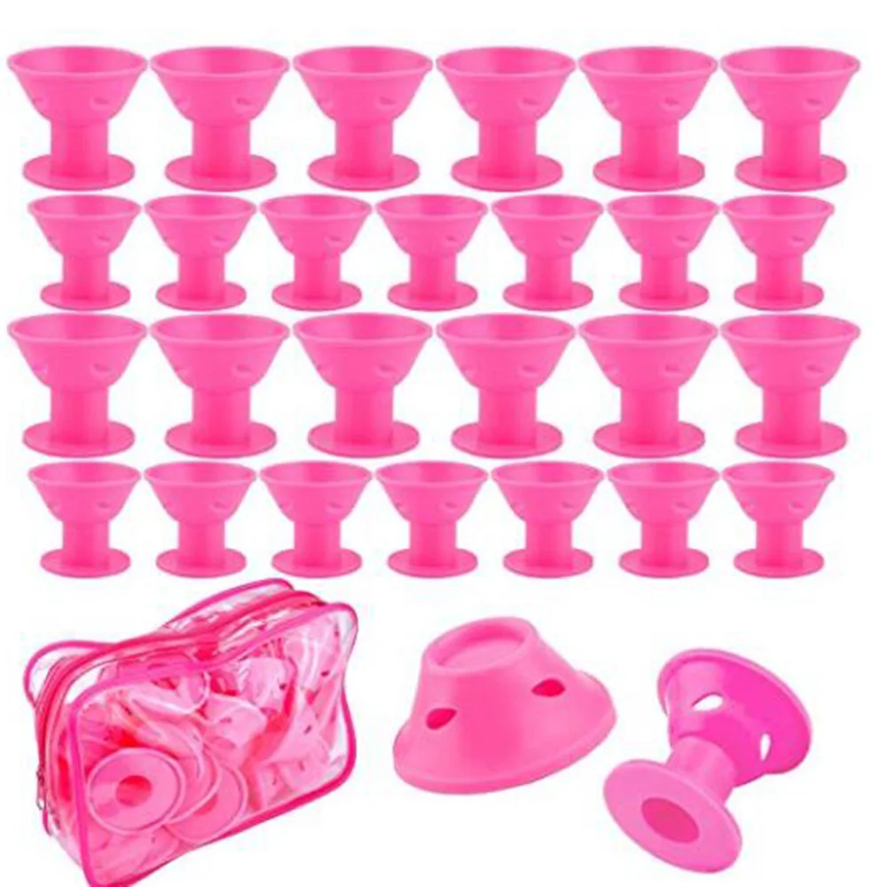 

40pcs/bag Silicone Hair Curlers Blue and Pink Magic Hair Rollers Set, Pink blue hair curlers rollers