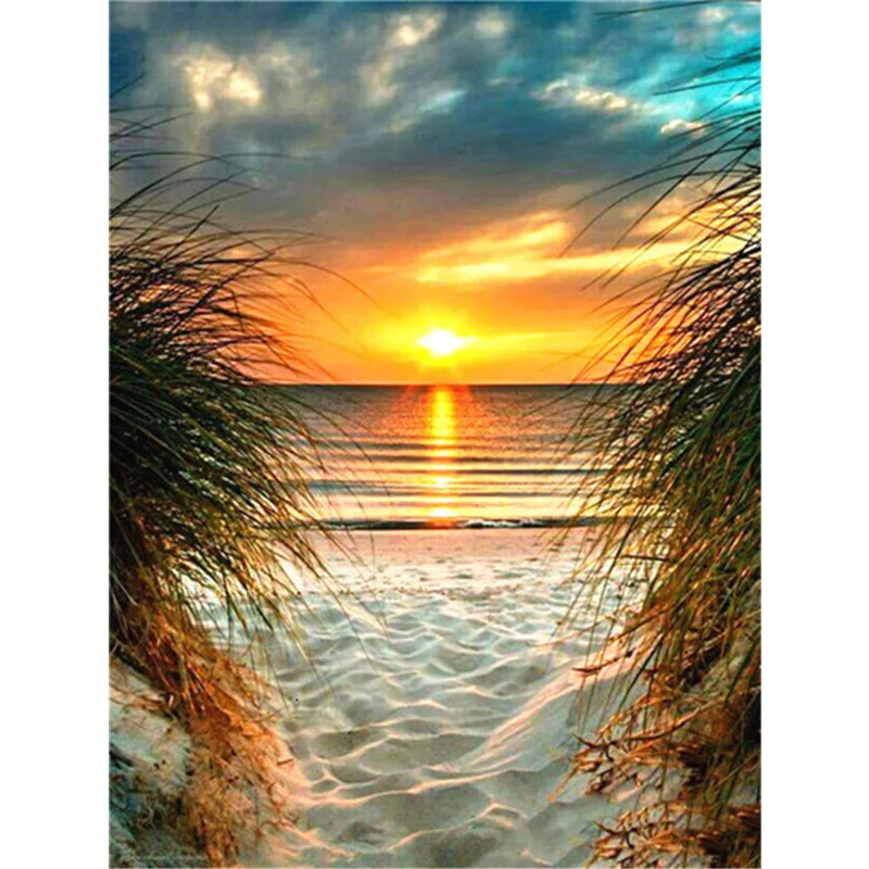 

Wholesale DIY Diamond Embroidery Cross Stitch Seaside 5d Diamond Art Painting Sunset Home Decoration