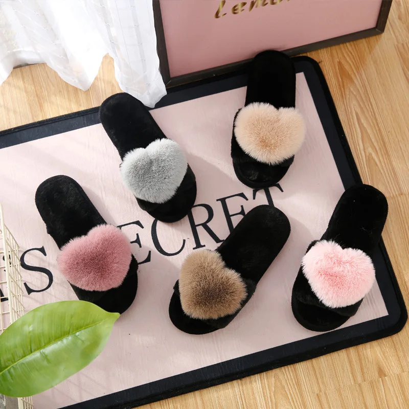 

2021 Winter Warm Faux Fur Woman Slippers Ladies Soft Fashion Plush Female Open Toe Women Furry Slippers