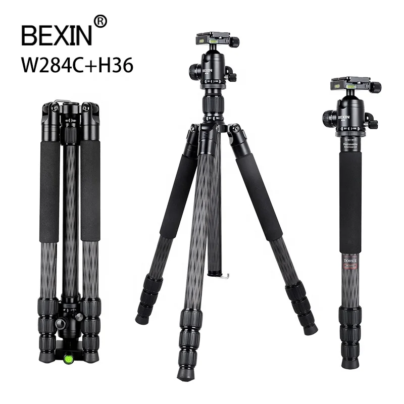 

Professional heavy duty Flexible Panoramic ball head photography Carbon Fiber camera tripod monopod stand for dslr video camera, Black