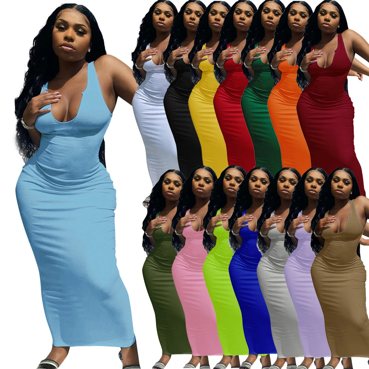 

Trend Deep V Neck Sexy Dresses Bodycon Sleeveless Fashionable Dresses Women Summer