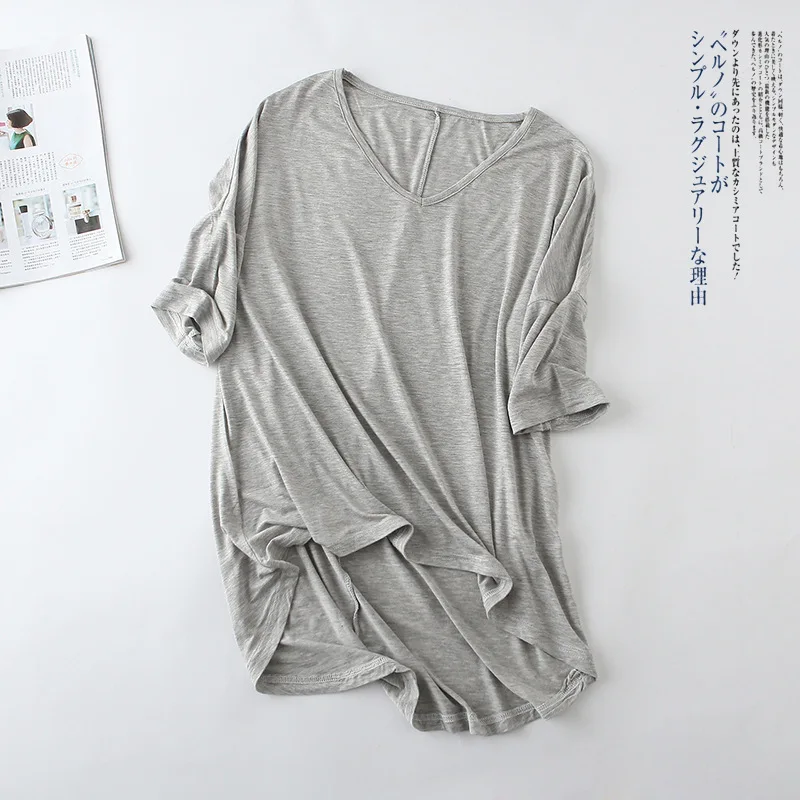 

Women Clothing Ladies Plus Size T Shirt Casual Soft V Neck for Women Plain Bat sleeve Modal fabric  T shirts