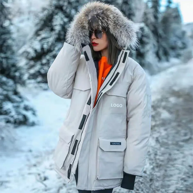 

Top quality winter goose duck down jacket unisex warm winter down coat with fur hood