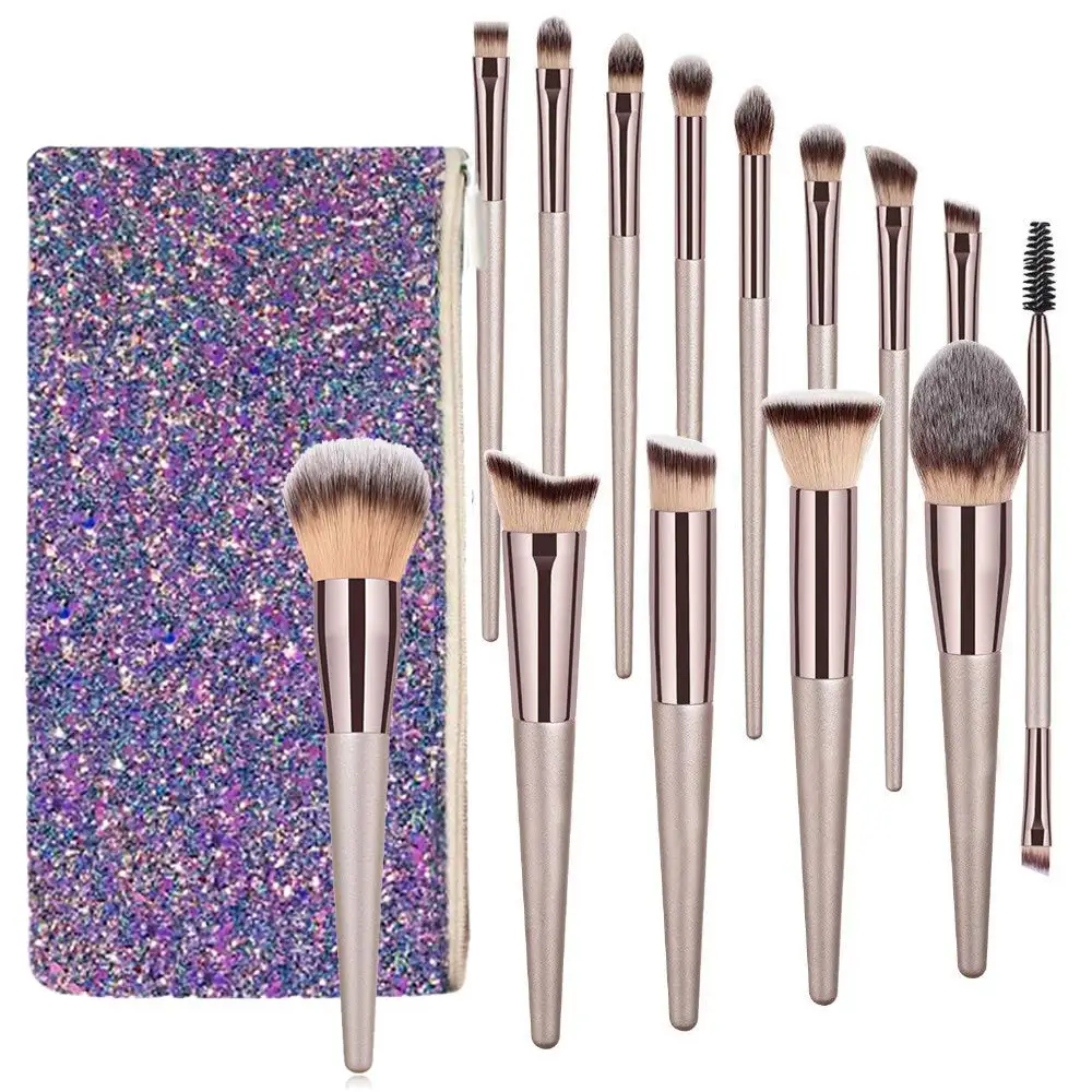 

14-piece makeup brush set, high-quality synthetic brush for foundation, blush, eye shadow, Champagne gold