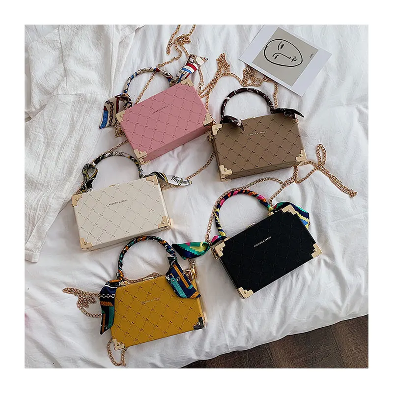 

Fashion scarves women crossbody mini bag designer fashion pu leather lady handbags shoulder box bag custom logo box handbags, Pink.black.yellow.khaki.beige