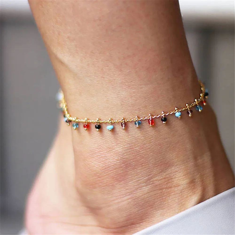 

Colorful rice bead tassel pendant foot ornament anklet for women foot jewelry anklet gold plated minimalist jewellery vendors, 2 various colors available