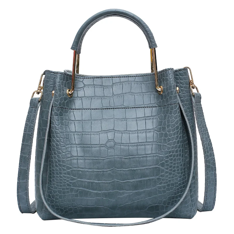 

2020 New Fashion Stone Pattern PU Leather Crossbody Big Capacity Women Bucket Handbags for Ladies