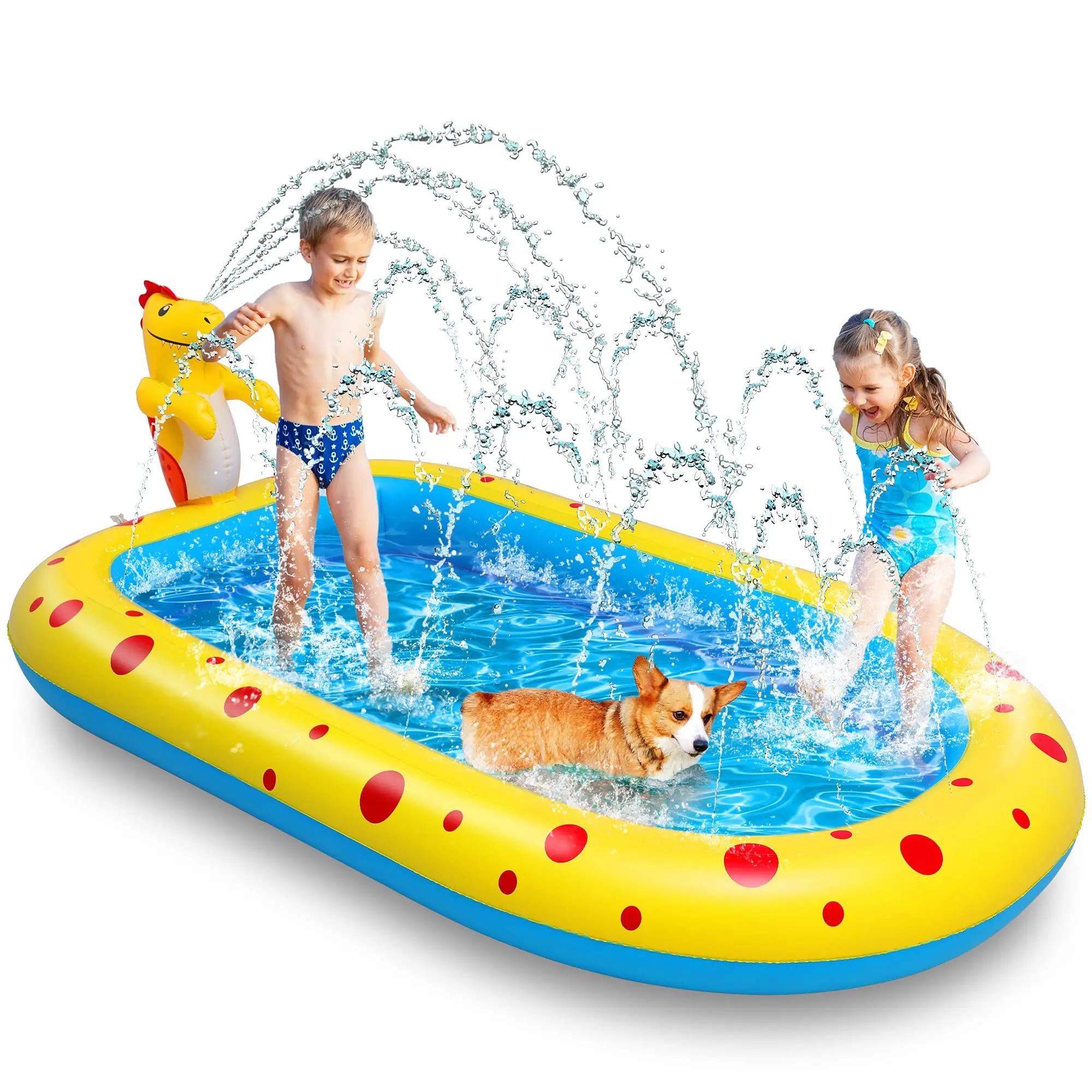 

Inflatable Sprinkler Swimming Pool Blow Up Kiddie Water Park with Splash Portable Cute Dinosaur Design Babies Summer Gift