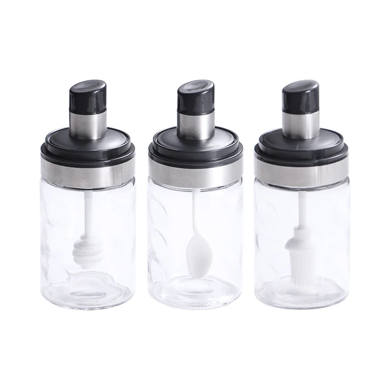 

Kitchen Accessories Multi-function Seasoning Bottle Condiment Bottle With Scoop, Borosilicate Glass Spice Jar, Silver
