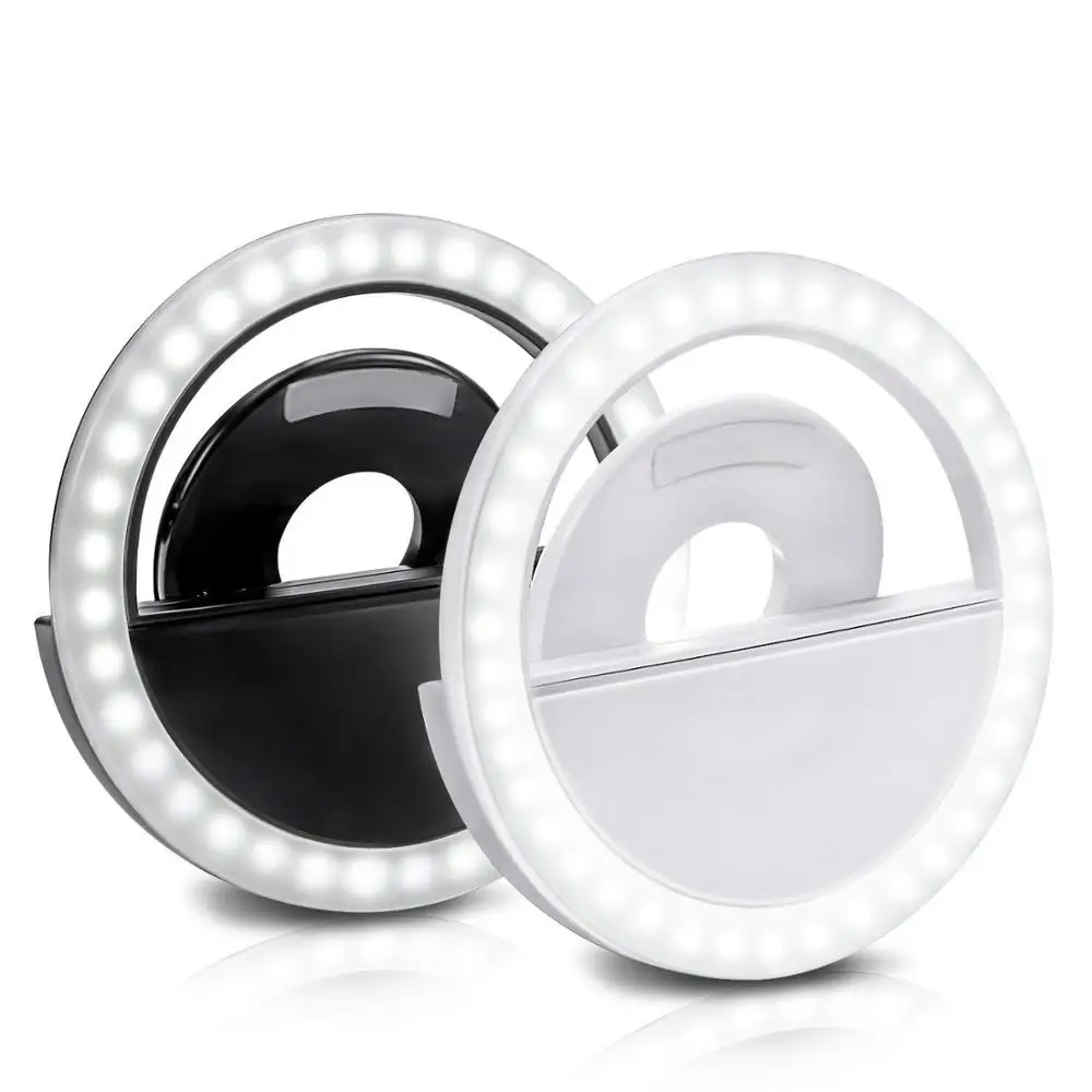 

Universal Selfie Lamp Mobile Phone Lens Portable Flash Ring 28 LEDS Luminous Ring Clip Light For iPhone 8 7 6 Plus Samsung, White,black,blue,pink