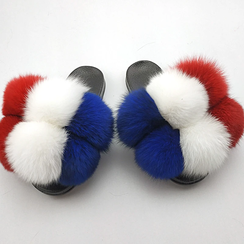 

Trendy Furry Ball Slides Fur Slipper Sandals Shoes For Women Zapatillas de mujer, Customized color