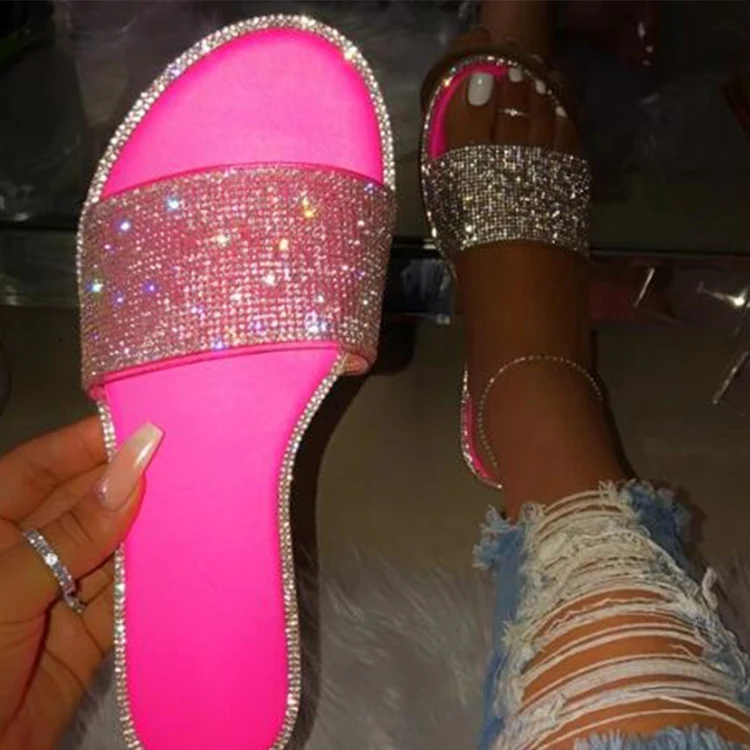 

2022 New Sandals Soft Slides Female Sandals Bling Glitter Ladies Trendy Womens Summer Ladies Diamond Rhinestone Slippers